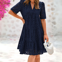 Nora™ | Elegantes Sommerkleid mit Spitzenrüschen – Marine