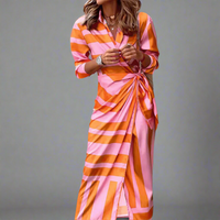 Clarissa | Streifen-Hemdblusenkleid für sommerlichen Komfort – Orange/Pink