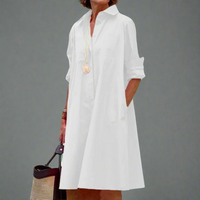 Christiana | Elegantes Langarmkleid mit Tasche – Weiß