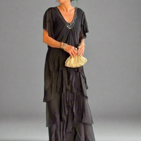 Maresilda | Elegantes Maxi-Kleid mit V-Ausschnitt – Schwarz