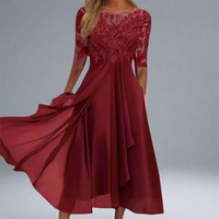 Elisa | Elegantes Midikleid mit Spitze – Weinrot