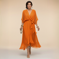 Lena | Chiffonkleid mit V-Ausschnitt für Damen – Orange