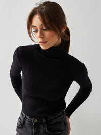 Klassischer Rollkragenpullover für Damen | Lässig – Schwarz