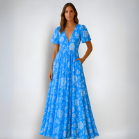 Tessa™ | Luxuriöses Blumenkleid – Blau