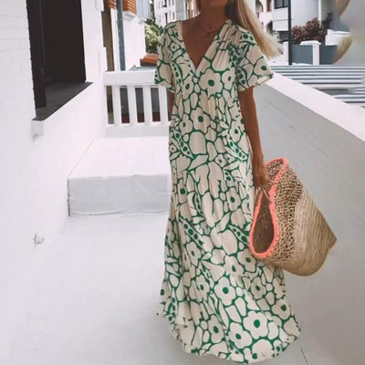 Marlena - Grünes Maxikleid mit kurzen Ärmeln