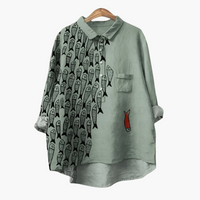 Ruth | Bequemes Vintage-Shirt mit Fisch-Print – Grün