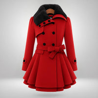 Yena™ | Schicker Trenchcoat mit veganem Pelz – Rot