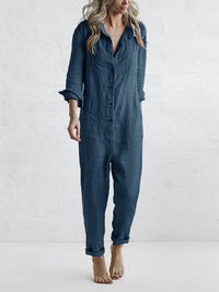 FRIDA - LANGÄRMELIGER JUMPSUIT MIT KNÖPFEN – Blau