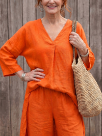 Onyx | Weites Tunika-Oberteil mit weitem Hosen-Set – Orange