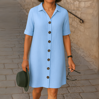 Ria™ | Elegantes langes Hemdblusenkleid – Blau