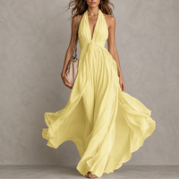 Olyra - Soft-Touch Maxi-Abendkleid – Gelb