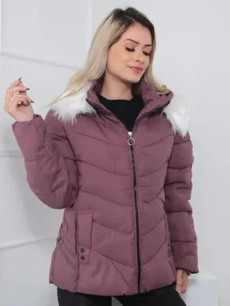 Leynira | Grüne Steppjacke mit Fellkapuze