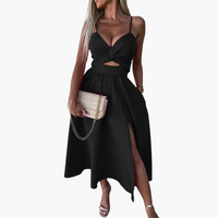 Elegantes Midikleid für Damen – Sommerkleid mit Trägern – Schwarz