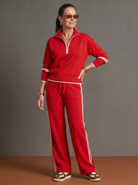 Regen | Zip-Hals Langarm-Seitenstreifen Leggings-Set – Rot