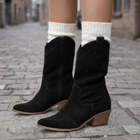 Cowboy-Stiefel mit Reißverschluss für Damen – Schwarz
