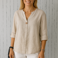Sommerliche Tunika Bluse für Damen - Leichte Kurzarm Oberteile für heiße Tage – Beige