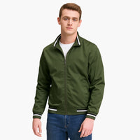 Herren Bomberjacke mit Reißverschluss und gestreiftem Saum – Dunkelgrün