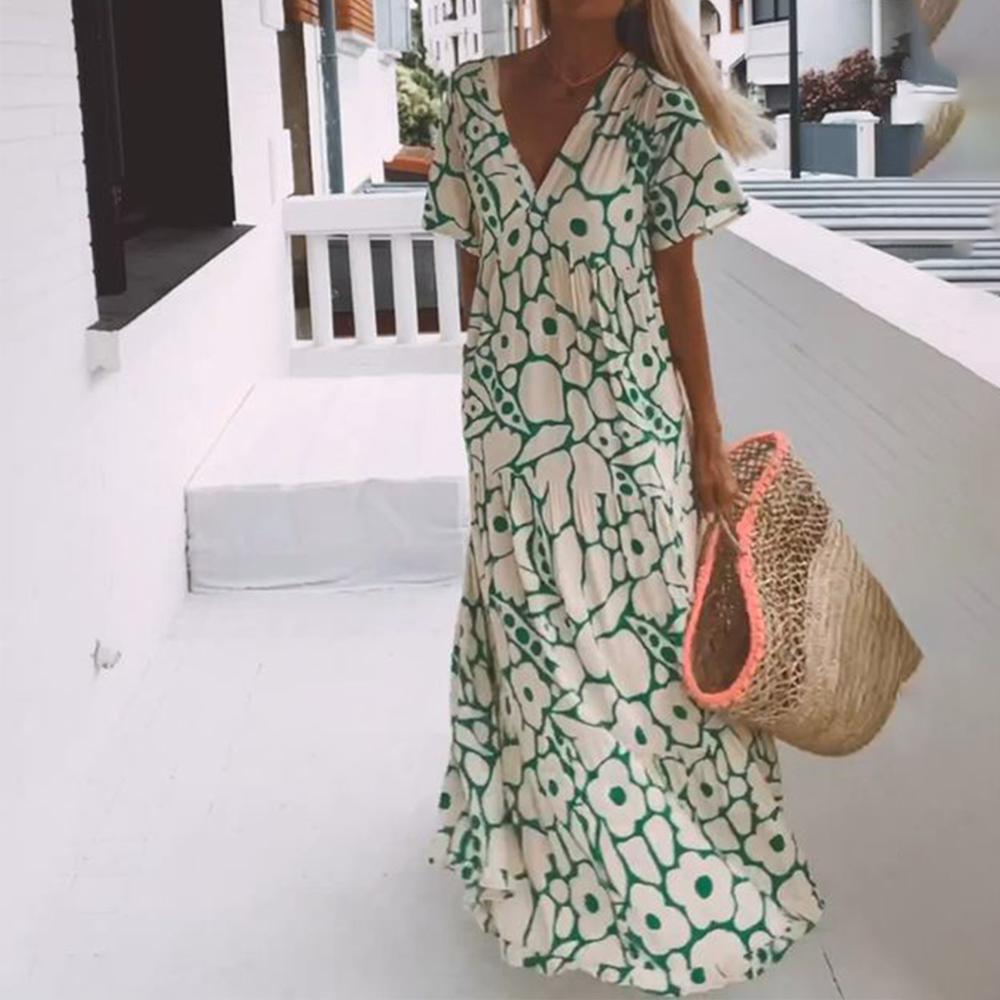 Marlena - Grünes Maxikleid mit kurzen Ärmeln