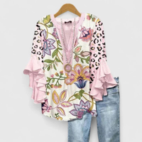 Viviane | Damen Top Blumenmuster Rüschenärmel Romantic Feminin Sommer – Rosa