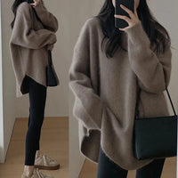 Clionya | Entspannter raffinierter Pullover mit Rundhalsausschnitt und Tropfenschulter – Braun