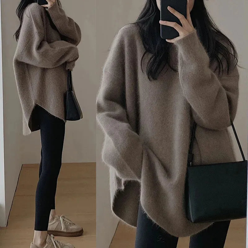 Clionya | Entspannter raffinierter Pullover mit Rundhalsausschnitt und Tropfenschulter