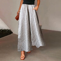 Maxmila Sommerhose | Lässige gestreifte luftige sommerhosen damen mit weitem Bein – Weiß