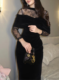 Briony - schulterfreies Spitzen-Abendkleid – Schwarz