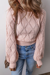 Emili | Pinkes Karo-Puffärmel-Cropped-Sweatshirt für Damen – Rosa