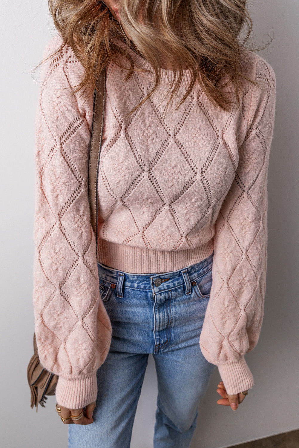 Emili | Pinkes Karo-Puffärmel-Cropped-Sweatshirt für Damen