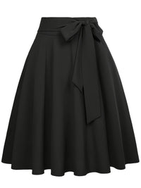 Damen A-Linien Rock Chic mit Taillengürtel und Tasche für Alltag und Fest – Schwarz