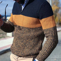 Riceldo | Dreifarbiger Strickpullover mit Reißverschluss für Herren – Marron