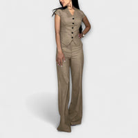 Ivy - Elegantes V-Ausschnitt Top mit passender Hose – Khaki