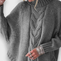 Leandra – Klassischer Rollkragenpullover mit Zopfmuster – Grau