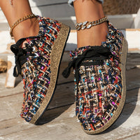 Damen Vintage Gewebte SchnürSchuhe – Mehrfarbig