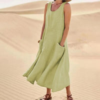 Tina™ - Sommer Leinenkleid – Grün