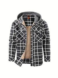 Keymirae | Warmer Fleece-Kapuzenmantel im Retro-Stil mit Karomuster für Herbst oder Winter – Grau