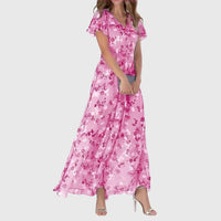 Kathrin | Damen Blumen Maxikleid V-Ausschnitt Romantic Fließend Sommer – Hellrosa