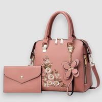 Brigin | Blume bestickte Lederhandtasche – Rosa
