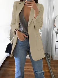 Heidi-Mode | Eleganter Einfarbiger Business-Blazer Mit Offener Vorderseite - Ideal Für Alle Jahreszeiten – Khaki