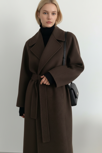 Shulamit - Eleganter Langarm Mantel Mit Gürtel – Braun