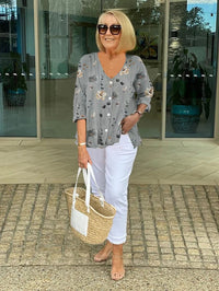 Marloes™ | Elegante Bluse mit Blumen – Grau