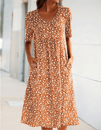 XANDRA - MIDI-KLEID MIT KURZEN ÄRMELN – Orange
