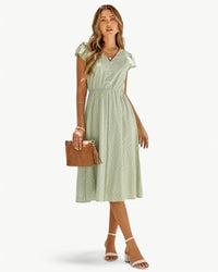 Lara™ | Kleid mit V-Ausschnitt und Rüschenärmeln – Grün