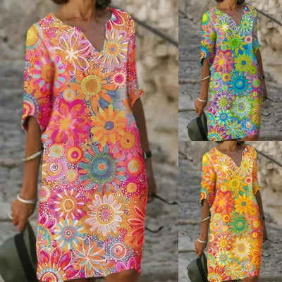 Leona - V-Ausschnitt Blumenkleid