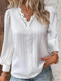 Hannah | Glockenärmel Transparenter Einsatz Bluse – Weiß