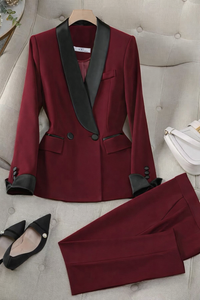 Rosalie | Modernes Damen Set Zweiteiler – Burgunderrot
