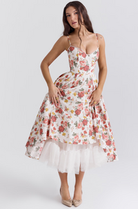 Luce - Satin-Tüll-Midikleid – BLUMENMUSTER