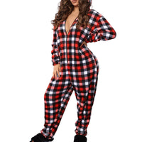 Kuscheliger Damen Fleece Weihnachts-Overall | Warm & Gemütlich – Rot-Gestreift