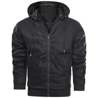 Robuste Herren Lederjacke mit Kapuze und praktischen Taschen – Schwarz