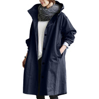 Damen Lange Regenjacke | Wasserdichte – Dunkelblau